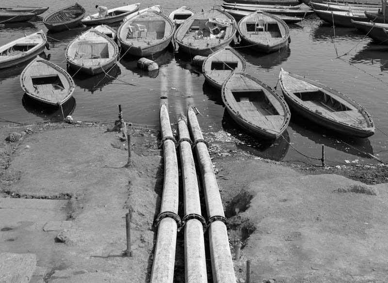 Untreated municipal sewage being discharged into river Ganga near Dr. Rajendra Prasad Ghat in Varanasi, Uttar Pradesh